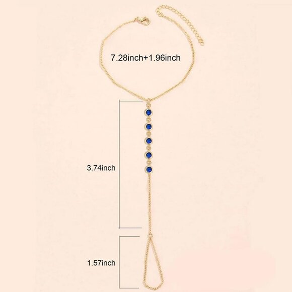 Hand Chain Bracelet Ring Bracelet Hand Chain Dainty Gold And Blue - Picture 5 of 7